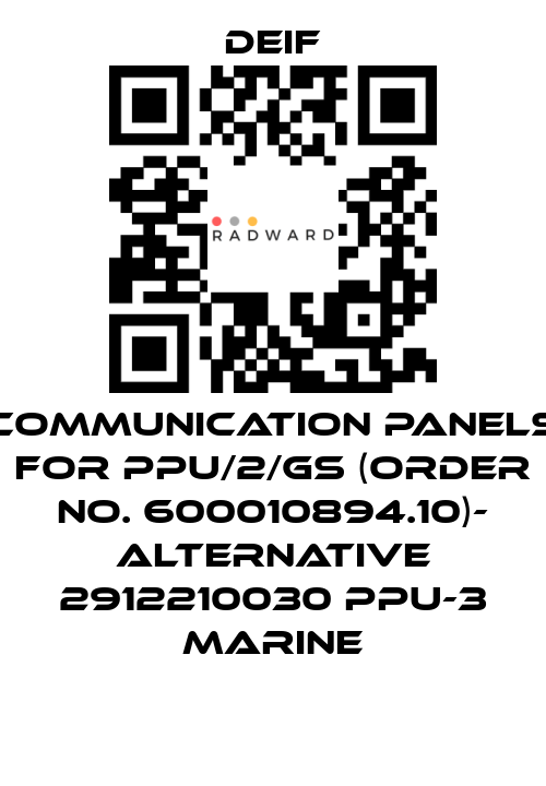 Deif-Communication panels for PPU/2/GS (Order No. 600010894.10)- ALTERNATIVE 2912210030 PPU-3 Marine price