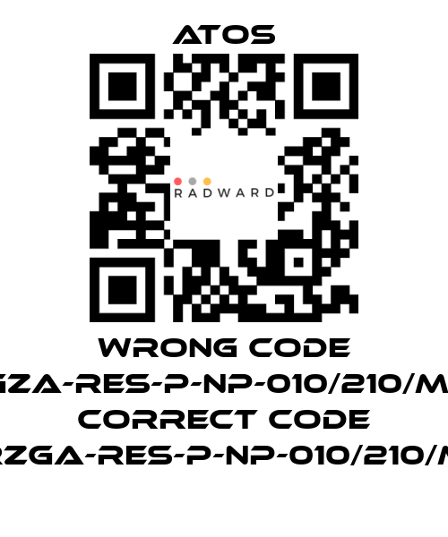 Atos-wrong code RGZA-RES-P-NP-010/210/M10, correct code RZGA-RES-P-NP-010/210/M price