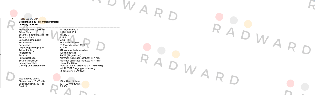 Michael Riedel Transformatorenbau-RSTN 500 UL-CSA price