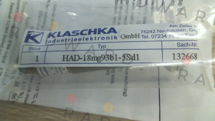 Klaschka-P/N: 132668 Type: HAD-18MG93B1-5SD1 price