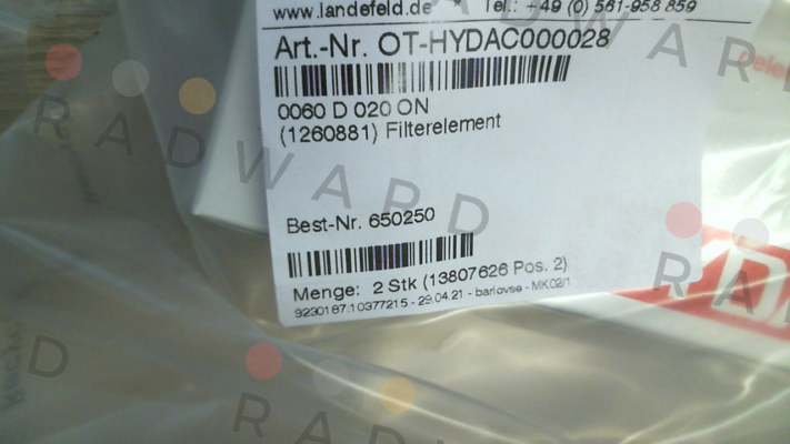 Hydac-1260881 / 0060 D 020 BN4HC price