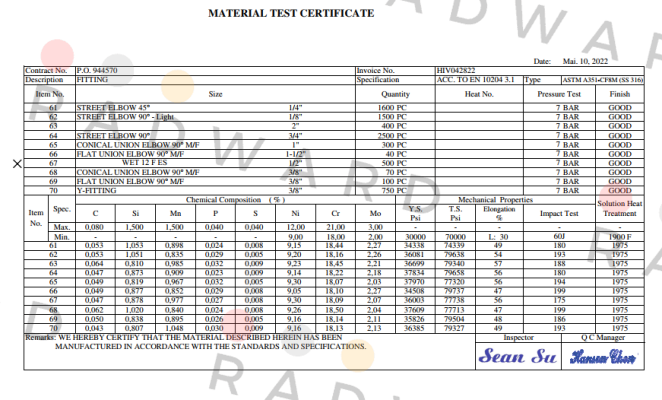 Landefeld-Inspection certificate 3.1 price